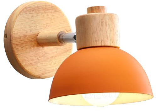 iDEGU Lampada da Parete Retrò Vintage Applique da Parete Interno in Metallo e Legno Moderne Faretto da Muro Orientabile E27 Luce da Camera da Letto Soggiorno Corridoio Caffè (1 Pezzo, Arancione)