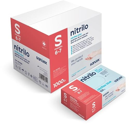 ABD Guantes de Nitrilo Azul Pack de 1000 Unidades, Resistentes al Desgarro, Antideslizantes, Sin Látex, Apto para Uso Alimentario, Cumplen EN 455 y EN 374 (Azul, Talla S)