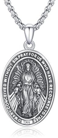CUOKA MIRACLE Virgin Mary Religiöse Beschützer Halskette 925 Sterling Silber Medaille Anhänger Jungfrau Maria Halskette Religiöse Schutz Patron Amulett Schmuck Geschenk St Schutz Halskette