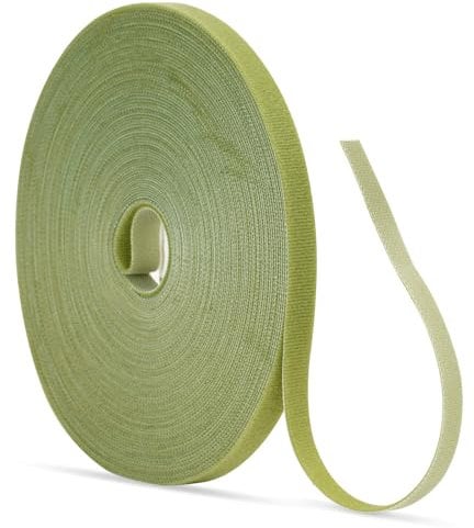 KINGLAKE 12mm 10m Olive Green Garden Tape Plant Tie, Self Adhesive Hook and Loop Tape, Sticky Strips Tree Shrub Ties Strap