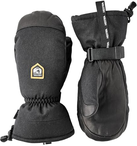 Hestra Unisex CZone Mountain Mitt, Waterproof, Windproof Leather Alpine Ski Mittens for Men & Women - Black - 9