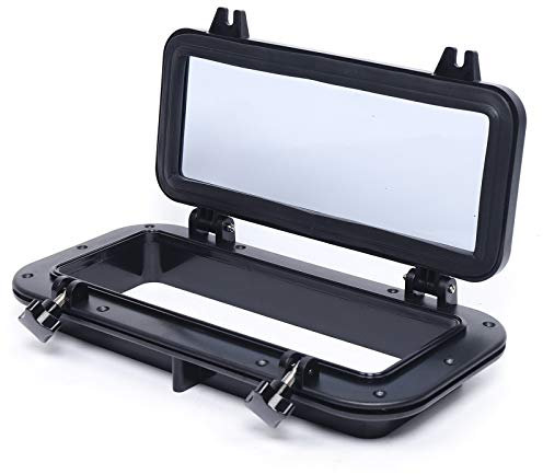 HUSPOO Porthole Window, Round/Square Porthole Opening Window, Black ABS Plastic Porthole Replacement for Marine Boat Yacht RV Window Port Hole Replacement Boat Accessory (Square)