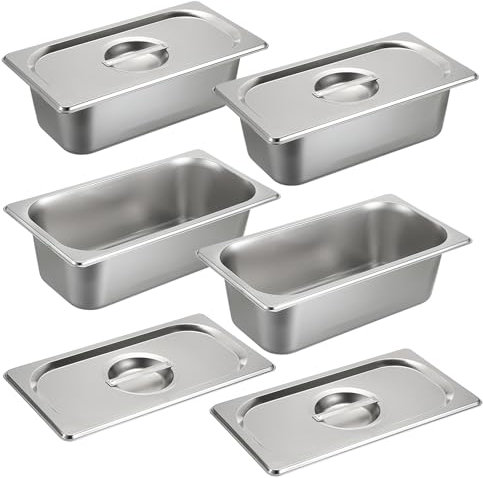 SUMNACON 4 Pcs Stainless Steel 1/3 Size Steam Table Pans with Lids, 10cm Depth Food Service Organizer Hotel Pan Storage Catering Plate Kitchen Dining Plate Storage Pan for Restaurant Buffet Party