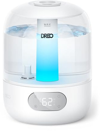 Dreo Humidifier for Bedroom with Sensor, 26dB Quiet Cool Mist Ultrasonic Humidifiers for Home, 360° Nozzle, 30H Runtime, Ambient Light Indicator, Essential Oil Diffuser, Room, Plants, Nursery, White