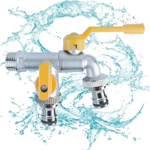 Duroecsain Robinet d'eau en laiton extérieur - Robinet d'arrosage rétro en laiton | Répartiteur de robinet d'eau pour robinets à tournant sphérique en laiton résistant au gel tout en cuivre pour