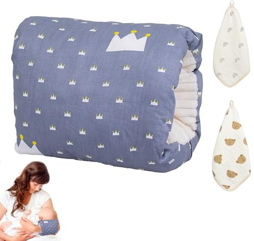 Jokureao Still-Armkissen-Set, gemütliches Wiegenkissen, Baby-Stillkissen, weiches Stillarmkissen mit 2 quadratischen Handtüchern, Kissen zum Füttern von Babys (dunkelblau)