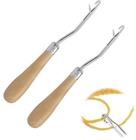 2 Stück Knüpfnadel,Häkelnadel Holz,Häkelnadel,Crochet Hook,Fangnadel,Häkeln Knüpfhaken Gebogene Häkelnadeln,Teppichherstellung Stricken,Für Teppichherstellung Haarverlängerung Und Für Bastelprojekte