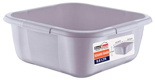 Best House | Square Basin | Kitchen Washing Up Bowl | 9.6 Litres | Grey | 1 PC | Multipurpose Bath Tub/Washing Tub for Kitchen, Bathroom, and Household Use (Pack of 1)