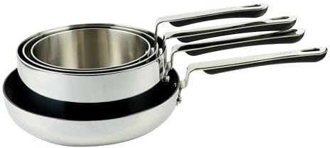 Commichef 4-Piece Cookware Set in Tri-Ply Stainless Steel, Includes 16cm, 18cm, 20cm Saucepans with lids & 24cm Frying Pan, Stackable Design