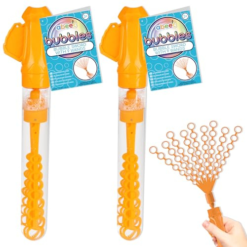 abeec Bubble Sword with 9 Wands – 2 Pack | Giant Bubble Maker for Kids | Outdoor Toys, Bubbles for Toddlers, Party Favours, Garden Fun