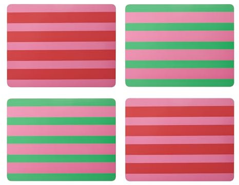 Creative Tops Tischsets, rechteckig, Streifendruck, Korkrückseite, hitzebeständig bis 120degree C, schmutzabweisend, luxuriös lackierte Oberfläche, leicht abwischbar, 30 x 22 cm, 4 Stück