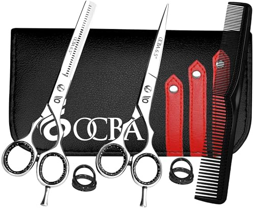 OCBA Friseurschere, Friseursalonschere Edelstahl Haarschere Professionelle Friseurschere, 6 Zoll Schere für Erwachsene (Japanisch Schwarze) (Kit argent 6,5 pouces)