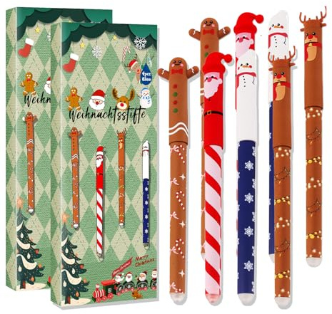 Radierbarer Kugelschreiber, Neuer Weihnachtsstifte 2025, 8 PCS Radierbare Stifte Weihnachten, Radierbarer Gelschreiber, Kawaii Schreibwaren für Kinder Studenten Schule Büro