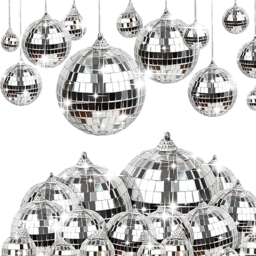 Sfera da discoteca, mini sfera da discoteca, decorazione da appendere, lucida, diverse misure con corda per albero di Natale, matrimonio, festa di compleanno, decorazione effetto luce, 36 pezzi, 4