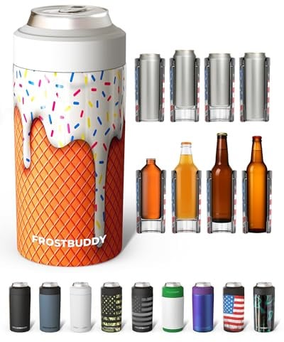 Frost Buddy Universal Can Cooler - Fits All - Stainless Steel Can Cooler for 12 oz & 16 oz Regular or Slim Cans & Bottles - Stainless Steel (Vanilla Ice Cream)