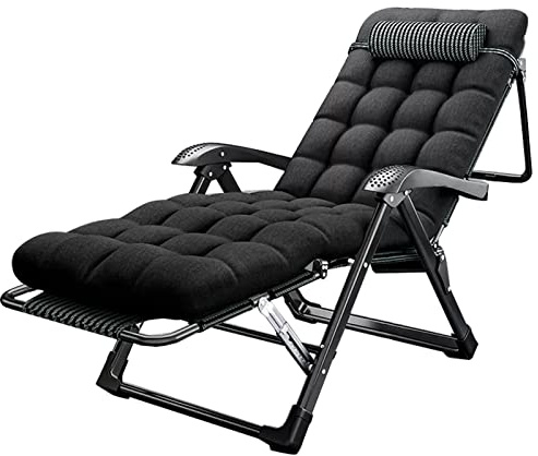 Gepolsterte Garten-Sonnenliege, Liegestuhl | Outdoor, Entspannung, Camping, Liegestuhl für Erwachsene, schwarz, perfekt für Reisen, Büro, Angeln und den Innenbereich