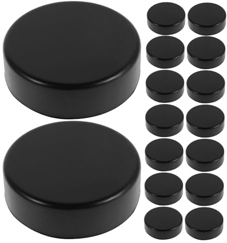 Hohopeti 16 Stück Schaumstoff Hockeypucks Schwarz Pu Leder Kleiner Ersatzpucks für Indoor Sport Tischhockey Training Leicht Sicher Realistisch für Hockey Übungen