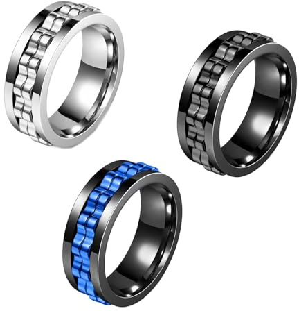 3 Pcs Stainless Steel Spinner Rings, Rotating Fidget Rings for Adults | Compact spinner rings for everyday wear, ideal for work and school, lightweight with smooth rotating design.