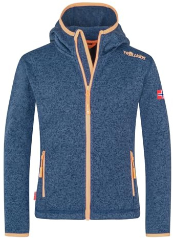 Trollkids Girls Jondalen Jacket XT | Warme Kapuzenjacke aus Strickfleece|Zwei Hüfttaschen und eine Brusttasche|Modische Akzente durch Kontrast und Details