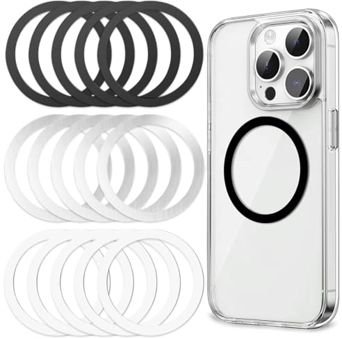 AEUXZA 15 Pezzi Anello Magnetico Adesivo per Smartphone, Compatibile con MagSafe, Piastra Metallica per Ricarica Wireless e Supporto Auto, Universale per Cellulari