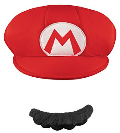 Kappe und Schnurrbart zur Verkleidung als Mario, für Erwachsene – Einheitsgröße