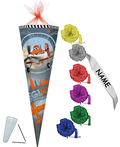 alles-meine.de GmbH Schultüte - Flugzeuge Planes - 85 cm - incl. individueller Schleife - Tüllabschluß - Zuckertüte - mit/ohne Kunststoff Spitze - für Jungen - Flugzeug Dusty S..