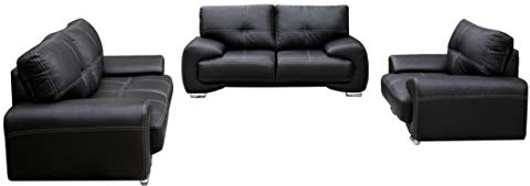 Polstergarnitur Sofa Set 3er & 2er & Sessel 3-2-1 Wohnlandschaft 3-Sitzer und 2-Sitzer mit Sessel Möbel Set - Florida (Schwarz)