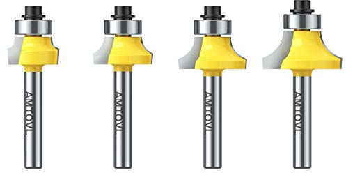 AMTOVL 4PCS Brocas de Enrutador Redondo 1/4 ”Juego de Brocas de Enrutador para Redondeo de Esquinas Juego de Brocas de Enrutador - 1/8 '' 3/16 '' 1/4 '' 5/16 '' Radio