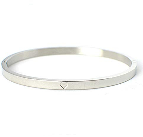 Selfmade Jewelry Armreif Damen Herz Silber Stainless Steel Edelstahl Armschmuck mit Herzchen Gravur Inkl. Schmuck-Schachtel (Silber Herz)