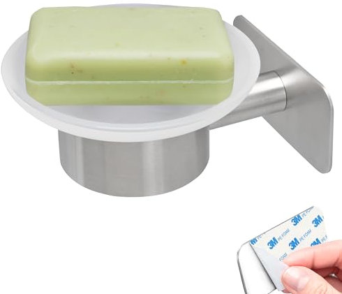 bremermann Bad-Serie Piazza Tape - Seifenschale ohne Bohren, mit Klebepad - selbstklebend, ideal für Bad und Dusche, Seifenhalter, aus Glas und Edelstahl matt