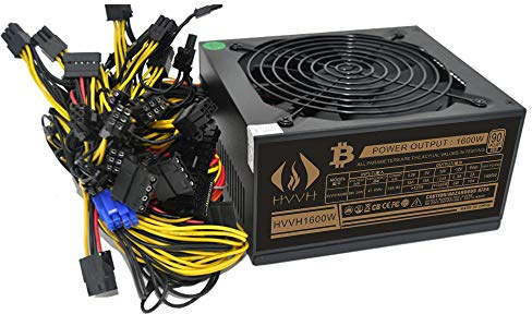 HVVH 20 + 4 broches réduction du bruit silencieuse Miner/PC GPU ATX 1600 W Alimentation 87 Plus Or Conçu pour US Tension 110 V 1600 W Mining ETH PSU Max Support 8 graphiques avec câble adaptateur