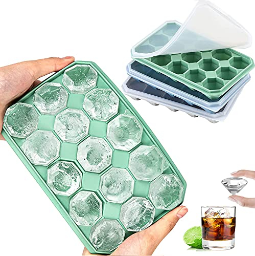 LessMo 3 Paquets Bacs à Glaçons, Plateaux Moules à Glaçons en Silicone Avec Couvercle Amovible Résistant Aux éclaboussures, Idéal Pour le Whisky, les Cocktails et le Vin, Empilable et Sans BPA