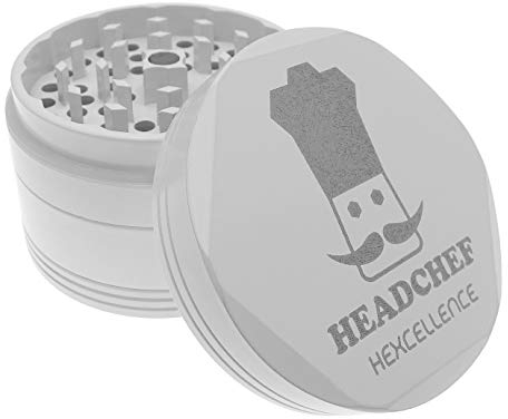 Headchef Hardcore Hexellence Ceramic Non-Stick Coated Metal Herb Grinder, 4 Piece, 62mm (Whiteout)