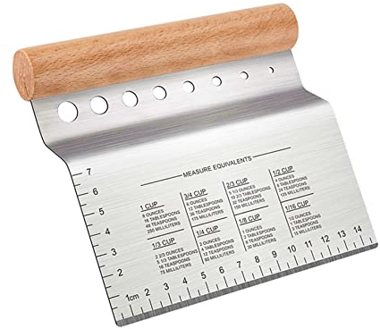 DflowerK Teigschaber / Teigschaber / Zerkleinerer aus Edelstahl, ideal als Grillplatte, Brot, Pizza, Teigschneider mit doppelseitigen Messmarkierungen, Kohl, Kräuterbeizer, 8 Löcher