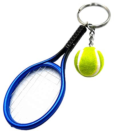 CUSROS Simulation Mini Tennis Schläger Ball Schlüsselbund Anhänger Tasche Schlüsselring Für Sportliebhaber Blau Einheitsgröße