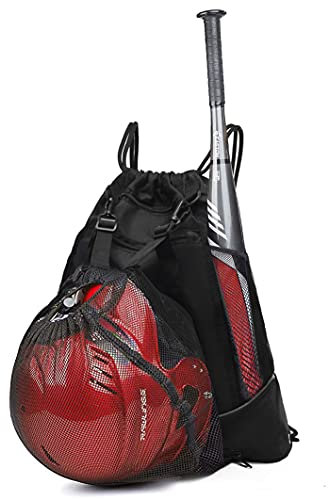 KAEGREEL Drawstring Baseball Bag for Boys and Girls, Foldable Softball Backpack Gym Bag, T Ball & Racket Bag with Removable Ball Mesh Bag for Football Basketball Holds Bats