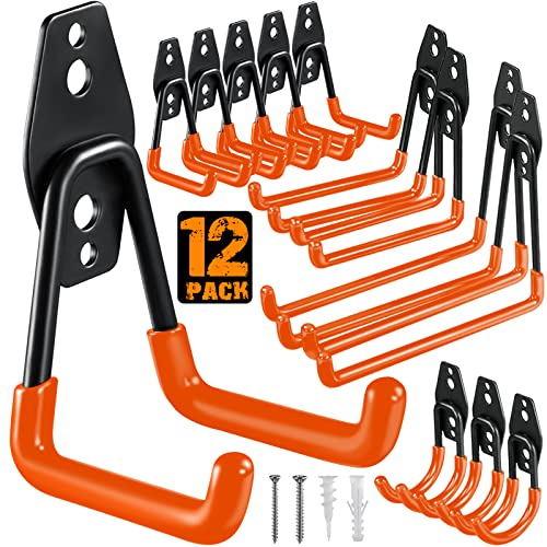 HUPBIPY 12 robuste Garagenhaken aus Stahl, Wandhalterung, Garagenaufhänger und Organizer für die Organisation von Elektrowerkzeugen, Leitern, Großartikeln, Fahrrädern, Seilen und mehr Ausrüstung