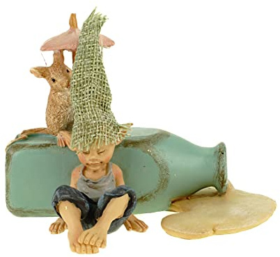 Joh. Vogler GmbH Mittagsschlaf Pixie lehnt an Milchflasche Maus Sonnen 12 cm Figur Zwerg Kobold Fee Fabelwesen Gnom