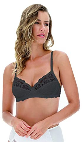 LEPEL 3 Pezzi Reggiseno Donna 250 Belseno in Pizzo Senza Ferretto - Coppa B - C, Nero 5C