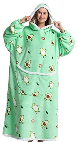Queenshin Warmies Avocado Kuschelpullover Kuscheljacke Decke Zum Anziehen Sherpa Hoodie Damen Herren Oversize Kuscheldecke Mit Ärmeln Flauschig Tragbares Decken Sweatshirt Für Erwachsene