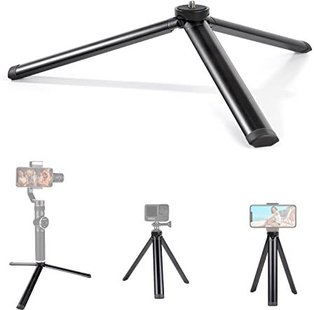 Treppiede Smartphone Mini Treppiede per Fotocamera in Alluminio con Vite 1/4 Treppiedi da Tavolo e Viaggio Cavalletto per Gopro Telefono Webcam Gimbal Lungo 18cm Nero