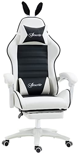 Vinsetto Silla Gaming Profesional Silla Gamer Racing Giratoria de Cuero PU con Altura Ajustable Inclinable 135° Reposacabezas y Reposapiés para Oficina Estudio 65x63x136-142 cm Negro y Blanco
