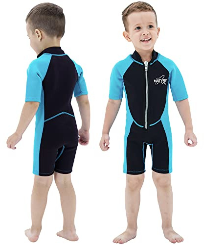 NATYFLY Combinaison shorty en néoprène pour enfant - 2,5 mm - Thermique - Protection UV - Maillot de bain une pièce - Pour filles et garçons