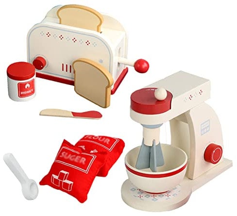 Coo11 kids wooden kitchen set toaster with Wooden Mixer Machine Jam & toast, kids play food sets for kitchen wooden, kids wooden kitchen accessories for Children age 3+ (multi colour)