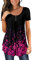 CHICZONE Ladies Tops Short Sleeve T-Shirts Loose Comfy Flowy Tunic Cute Pleated Blouse BlackRose