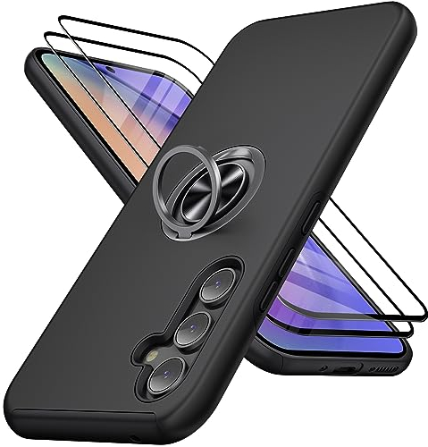 JAME für Samsung Galaxy A54 5G Hülle mit [2 Stück Panzerglas] Schlank Weich mit 360° Metall Ständer Stoßfeste Schutzhülle Handyhülle , Schwarz
