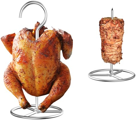 Vertical Skewer Set, BBQ Spike & Poultry Hanger Set for Weber, Pit Barrel, Big Green Egg, Charbroil, Traeger, Turkey Fryer Rack Hook for Deep Fryer Turkey Holder, BBQ Grills & Ovens, Stainless Steel