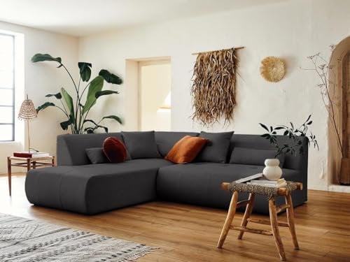 Onyx – modulares 5-Sitzer Ecksofa Links – aus Stoff Dunkelgrau