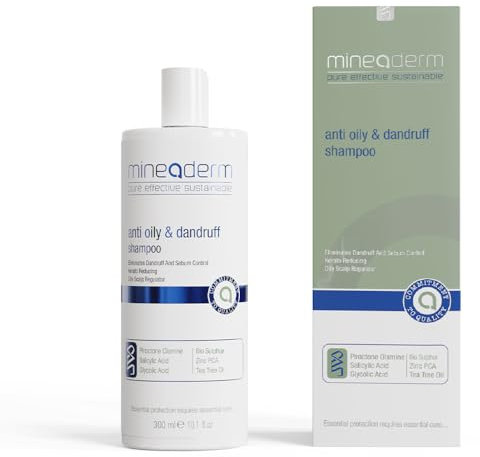 Mineaderm Anti Oily & Dandruff Shampoo - Dandruff & Sebum Control Shampoo with Piroctone Olamine, Salicylic Acid & Tea Tree Oil - For Oily Hair & Sensitive Scalp - 300ml