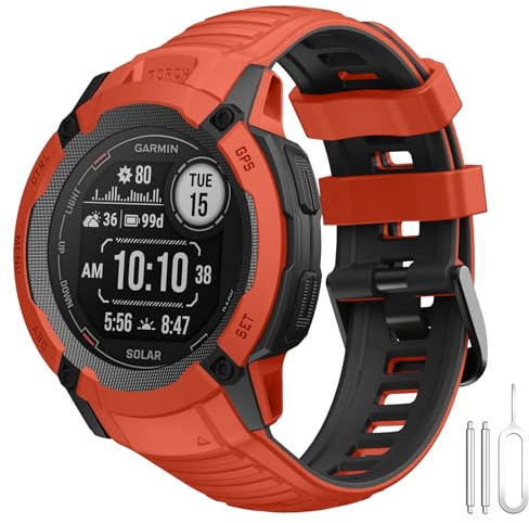 SumRioo Sport Silikonarmband Kompatibel mit Instinct 2X Solar, Armband Ersatzarmband Uhrenarmband Kompatibel mit Instinct 2X Solar - Feuriges Rot/Schwarz